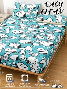 SNOOPY 1 pieza Sábana ajustada, Ropa de cama de Snoopy, Protector de colchón, Cubrecama, Sábana ajustada cómoda y transpirable, Protector de colchón antipelusas, Cubrecama con estampado de dibujos animados, Artículos de Snoopy, Decoración del hogar de Snoopy, Anti polvo y antideslizante, Apto para camas de todos los tamaños - Individual, Doble, Queen, King, Adecuado para todas las estaciones, No incluye almohada ni funda de almohada, Lavable a máquina, Regalo perfecto para ocasiones festivas