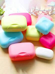 1 pièce Boîte à savon en plastique, boîte de rangement de savon de voyage avec couvercle, étui à savon portable, boîte de rangement de savon de couleur unie, boîte de rangement de savon avec égouttoir pour le voyage, le camping, la salle de sport, accessoires de salle de bain