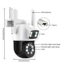 1 pieza Cámara de seguridad inalámbrica para exteriores con doble lente de 2MP+2MP, WIFI de 5G, sistema de cámara IP de vigilancia doméstica inteligente con PTZ, seguimiento automático, alerta y visión nocturna a color, con rotación panorámica e inclinación, compatible con audio bidireccional