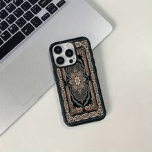 1pc Vintage Green Floral Pattern Full Screen TPU Phone Case Compatible With IPhone//Phones - Black - View 2