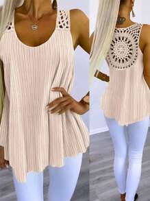 Women's Summer Solid Color Versatile Embroidered Hollow-Out Camisole, Woven Fabric 120g