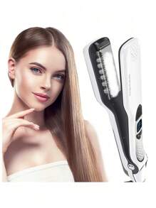UKLISS Alisador de cabello con vapor de nano titanio y cerámica con pantalla LCD digital, 5 ajustes de calor, bloqueo automático de temperatura, peine desmontable, alisado y rizado del cabello con vapor, adecuado para estudiantes, vacaciones y viajes