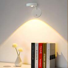1 Piece,Modern LED Wall Lamp, USB Charging Wall Lamp, With Remote Control, 3 Color Temperature And Brightness Adjustments, 350 ° Rotating Lamp Head, With Rechargeable Battery, Suitable For Bedroom Bedside Table, Study And Reading Lighting, Home Mural, Photo Frame Lighting Wall Lamp