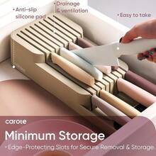 CAROTE 11 Pieces Knife Set With Block For Kitchen, Stainless Steel Razor-Sharp Blade, Triple Riveted Ergonomic Handle, Wooden Magnetic Block, Essential Knife Block Set, Beigeprompt Goods - Cape Taupe - View 3
