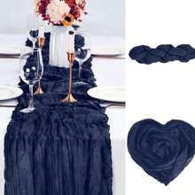 1pc Navy Blue Macrame Balinese Gauze Table Banner, Bohemian Style Table Cloth, Cheese Cloth Table Cloth, Table Cloth, Wedding Table Cloth, Party Table Cloth, Plain Weave Soft Fabric Table Cloth, Suitable For Multiple Occasions