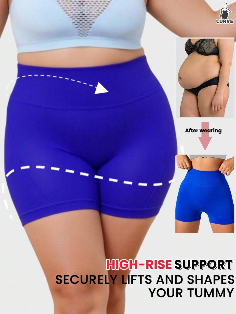 1件随机颜色加大码女式无缝高腰提臀瑜伽短裤，舒适柔软，防滑，防裙摆，不卷边打底平角短裤