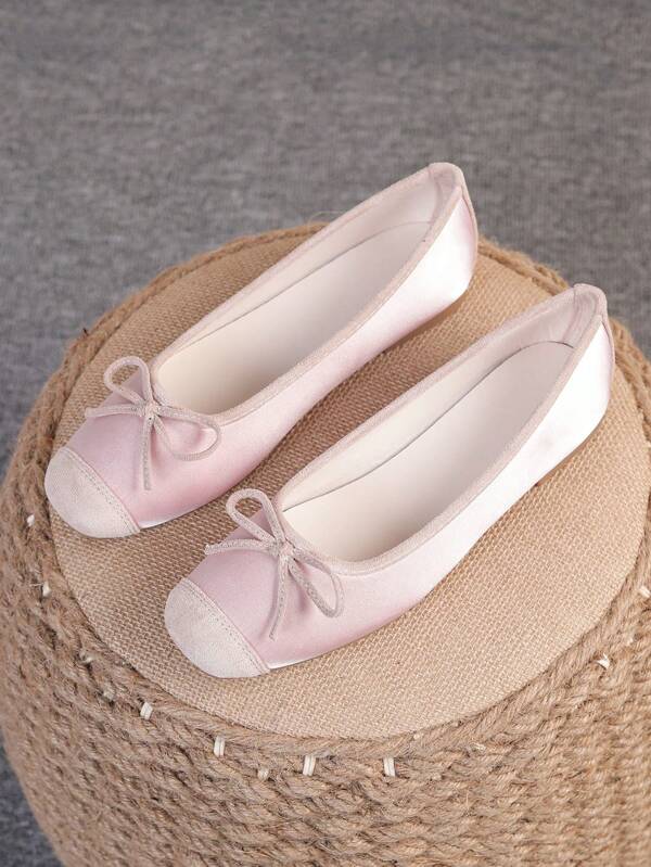 Bailarinas para mujer, zapatos planos de punta cuadrada con lazo decorativo, de suela blanda y versátiles, color rosa, tallas del 35 al 43 (corren un número talla grande grande)