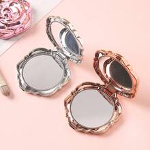 1个玫瑰金折叠圆形化妆镜，便携式手持化妆镜带支架，旅行化妆镜，梳妆镜，可爱玫瑰图案化妆镜，非常适合新娘、大学生和旅行者，是情人节和母亲节的完美礼物。 - 彩色 - 查看 5