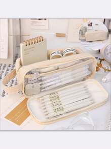 Estuche para lápices de gran capacidad y duradero, funda transparente para lápices de extra gran capacidad, diseño minimalista, fácil de transportar, perfecto para dibujo diario, adecuado como regalo de cumpleaños, aniversario, Día del Niño, Día del Maestro, regreso a la escuela para amigos, familiares, estudiantes, estuche para lápices, útiles escolares, regreso a la escuela