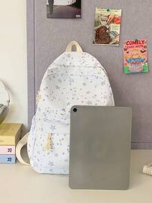 1 件时尚经典基本款返校背包，星星印花学生包，带笔记本电脑隔层书包，可调节肩带书包，休闲轻便旅行背包，非常适合女孩/青少年/学生/毕业生，适合日常使用、郊游、旅行、学校和返校