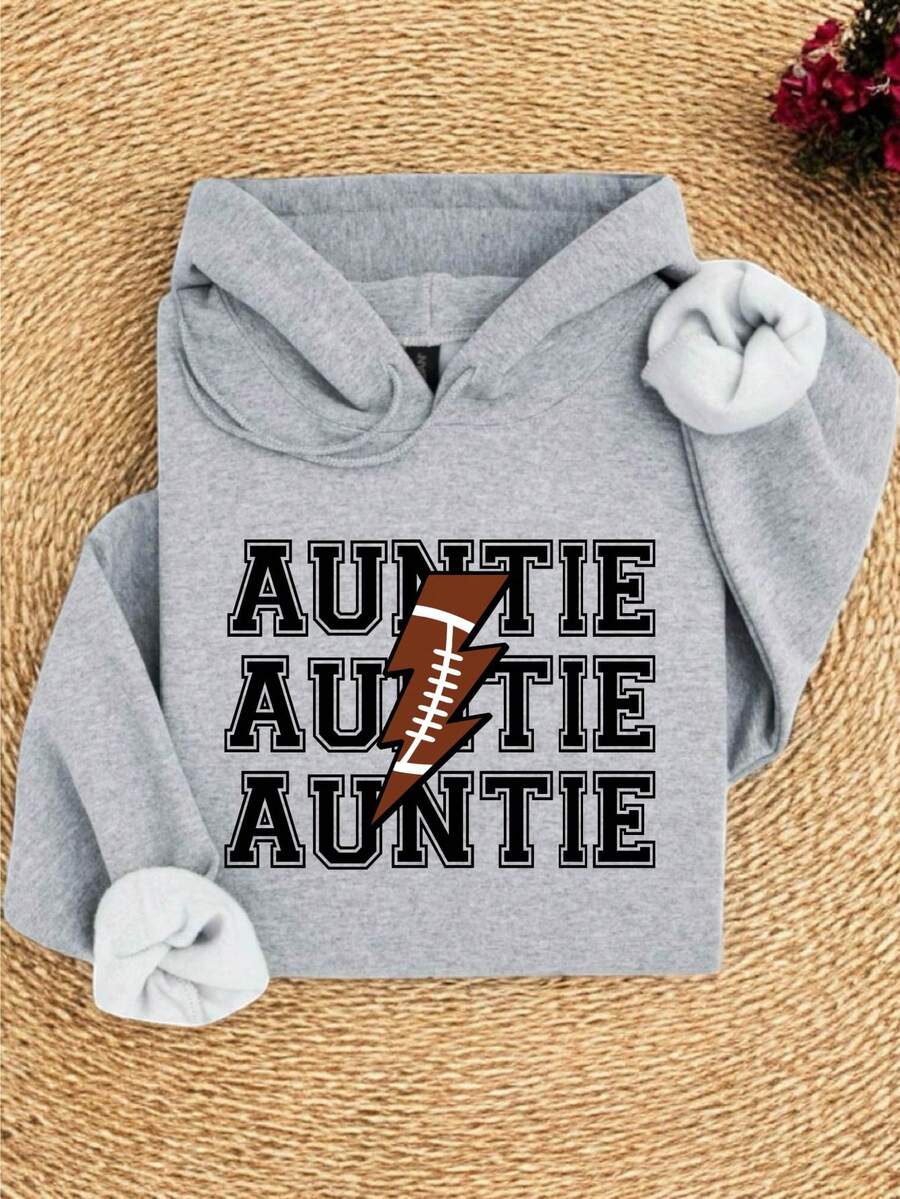Football Auntie Hoodie, Retro Auntie Game Day Hooded, Sports Auntie, Football Lover Gift, Family Sports, Football Aunt Long Sleeves Hoodie OC-2048 - 灰色 - 查看 1