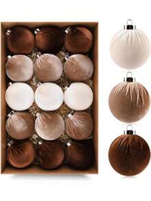 12pcs 6cm/2.36in Unbreakable Brown Velvet Christmas Tree Ornaments, Suitable For Christmas Tree Decoration - Brown, Neutral Beige, Suitable For Holiday Parties, Christmas Decoration, New Year Decoration, New Year Gifts, Indoor Decoration, Christmas Tree, Dark Coffee, White, Light Coffee, Winter Room Decoration, Christmas Home Decor, Christmas Gifts, Christmas Decoration - Multicolor - View 1