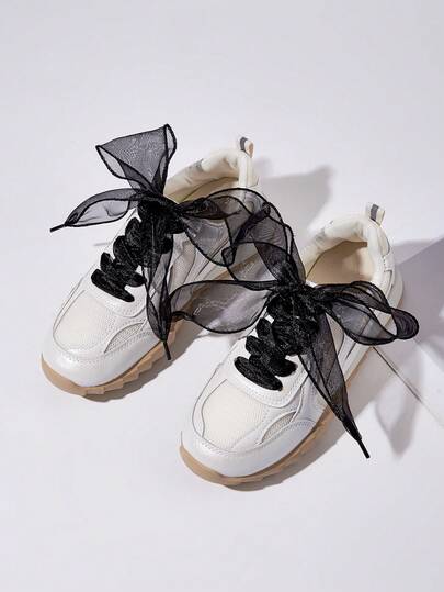 1 对 120 厘米长雪纺鱼尾鞋带，适合 DIY 帆布鞋、运动鞋、芭蕾舞鞋、纯色透明雪纺鞋带、鞋配件