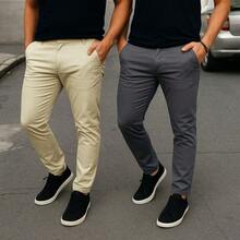 Kit 2 Men's TWILL Trousers Black / Lead Slim Brim FIT Sport Social - Màu be và chì - Xem 2