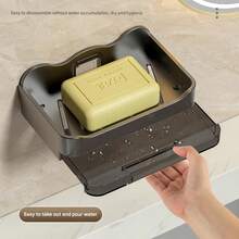 2pcs/1pc Soap Dish With Drain Rack, Plastic No-Drilling Soap Dish, Suitable For Bathroom, Toilet And Kitchen, Wall-Mounted Soap Storage Box With Tray13.3cm*8.3cm Gray/Black/White, Suitable For Dormitory And Home Decoration ﻿ Bathroom - White - View 4