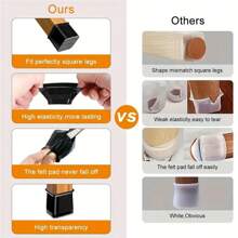 28/20 Square Chair Leg Protection Covers, Black Silicone Felt Furniture Chair Leg Pads, Suitable For Wooden And Tile Floors, Anti-Slip Furniture Leg Caps, Noise-Reducing And Silent Furniture Foot Covers (Multiple Sizes, Suitable For Chair Legs Of 1.3-5.5cm)