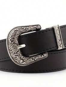 1 Pc Vintage Western Style Black Cowboy Square Buckle Leather Belt For Men Summer, School Casual, Business, Boyfriend Husband Father Dad Men Gift, Daily Wear, Fashion, Teen, Outdoor, Vacation, Athletic, Travel, Street, Boho, Vintage Fall, Autumn, Halloween Autumn-Winter Accessories, Suitable For Teens, Youth, Men, Casual, Outdoor, Athletic, Vacation, Graduation Gifts, Birthday, Daily Wear - Black - View 4