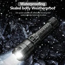1PC Ultra-Bright LED Flashlight With Digital Display - USB Rechargeable, Extendable Torch For Outdoor Emergency Lighting