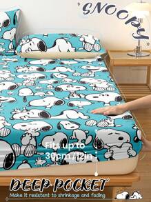 SNOOPY 1 pieza Sábana ajustada, Ropa de cama de Snoopy, Protector de colchón, Cubrecama, Sábana ajustada cómoda y transpirable, Protector de colchón antipelusas, Cubrecama con estampado de dibujos animados, Artículos de Snoopy, Decoración del hogar de Snoopy, Anti polvo y antideslizante, Apto para camas de todos los tamaños - Individual, Doble, Queen, King, Adecuado para todas las estaciones, No incluye almohada ni funda de almohada, Lavable a máquina, Regalo perfecto para ocasiones festivas