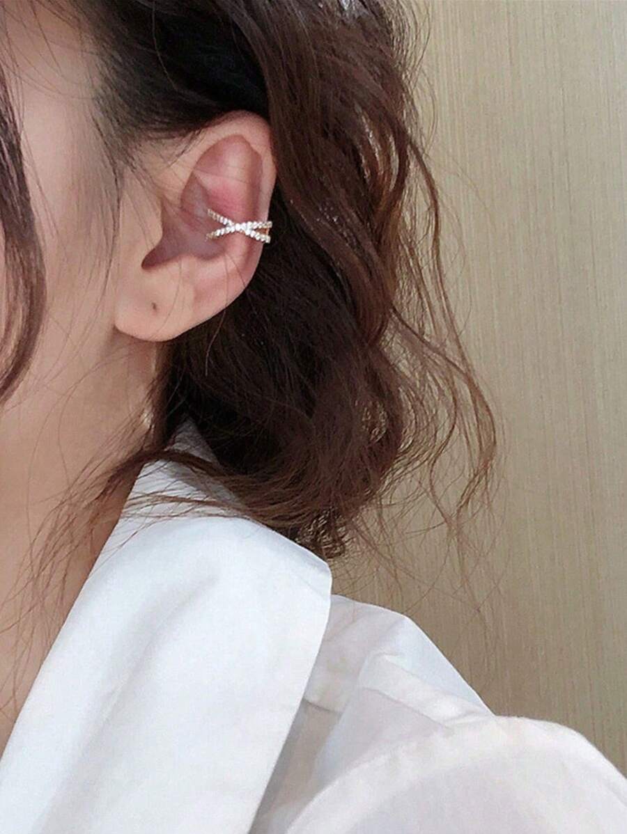 1 Personalized Simple Cross Ear Clip Stylish Geometric Zirconia Pierced Earrings