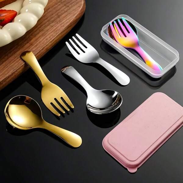 3pcs/Set Portable Stainless Steel Cutlery Set, 304 Stainless Steel,Folding Cutlery With Storage Box, Including Fork, Spoon And Storage Box - Perfect For Office, Kitchen, School, Picnic, Camping And Outdoor Activities, Back-To-School Season Gift