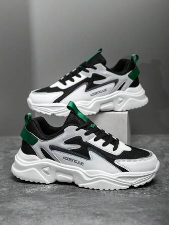 男士字母图案拼接轻便舒适登山鞋、时尚运动鞋、休闲鞋