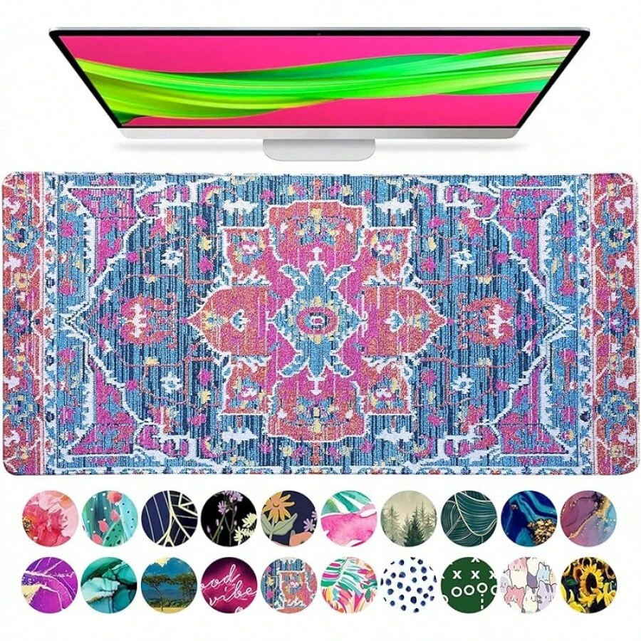 French KOKO Desk, Large Desk Pad Large Mouse Pad Cute Desk Accessories Home Office Essentials XL Desk Desk Pad Keyboard Mouse Desk Pads On Top Of Desks Computer Pink Floral Women Girls - 佩斯利之夢 - 查看 1