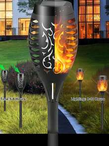 Solar 12LED Flame Torch Light With Flickering Flame Solar Tiki Torch Light-Automatic On/Off Perfect For Garden Path And Outdoor Landscape Pathway Lighting Courtyard And Garden Halloween Decoration (Green) (Purple) (Blue) (Flame Color) Suitable For Various Holiday Decorations For Thanksgiving And Easter Halloween Decorations Lights,6/4/2/1pc - Multicolor - View 3