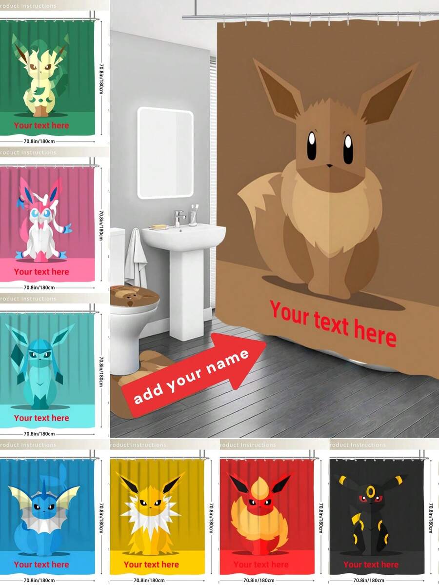 1PC Personalized Custom Letter Name Shower Curtain, Cartoon Characters, Various Design Options, Custom Name, Custom Text, Waterproof Bathroom Shower Curtain - Multicolor - View 1