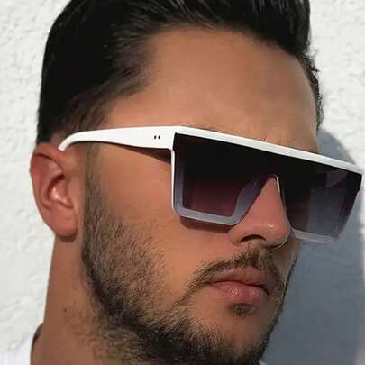 1 件时尚超大一体式时尚眼镜，男士方形镜框款式，适合驾驶、户外活动，适合返校时尚学院风