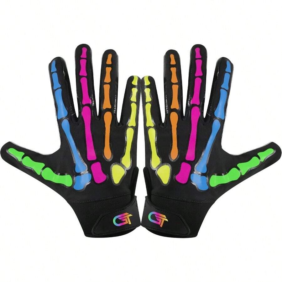 Guantes de fútbol americano para receptor abierto de Glorious Traders, para jóvenes, hombres, mujeres y niños, con palmas de silicona ultra adherente para un rendimiento óptimo - Negro - Ver 1