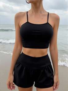 Swim Lushoire Women's Solid Color Simple Casual Beach Pants Summer