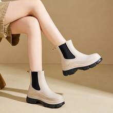 2025 Women's Fashion Versatile Rain Boots, Non-Slip Commuter Waterproof Galoshes For Outdoor, Fishing, Kitchen, Preppy Style PVC, All Season - Beige - View 5