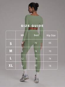 FWH 短款长袖上衣 + 褶皱短裤，第二层肌肤裸感收腹提臀塑身短裤，裸感面料，适合普拉提/健身提臀短裤，深蹲防摔，适合瑜伽/舞蹈露背瑜伽套装 - 綠色 - 查看 3