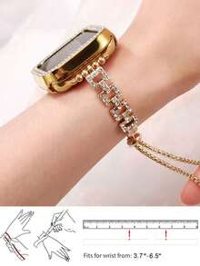 Women's Metal Watch Band, Suitable For 42mm S10 41mm 40mm 38mm 44mm 45mm, Fashionable Cute Shiny Stainless Steel Watch Chain, Gold And Rose Gold Color, Square Rhinestone, Perfect Choice For Gifts And Daily Wear. - Gold - View 5