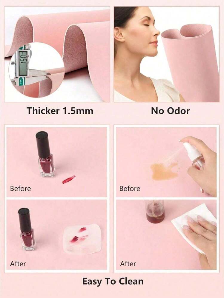 1 tấm thảm bàn làm móng, làm từ chất liệu PU, có thể giặt, gấp gọn, đệm kê tay sơn móng, đệm kê cánh tay và cổ tay, phù hợp cho kỹ thuật viên làm móng, chăm sóc móng, dụng cụ tiệm nail, thảm kê tay làm móng, thảm làm móng bằng da microfiber mềm - Hồng - Xem 5
