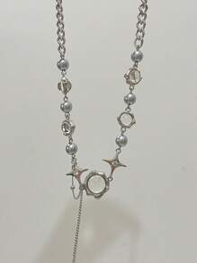 1 pieza Collar de flecos elegante de luz de luna para mujer, vintage personalizado apto para uso diario, bar, fiesta, festival de música