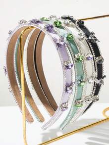 1pc Plain Fabric Cute Narrow Headband, Sparkling Rhinestone Bow Decor Sweet Summer Accessories For Women, Versatile & Fashionable For Daily Wear, Hair Band, Hair Hoop, Hair Accessories - Multicolor - View 2