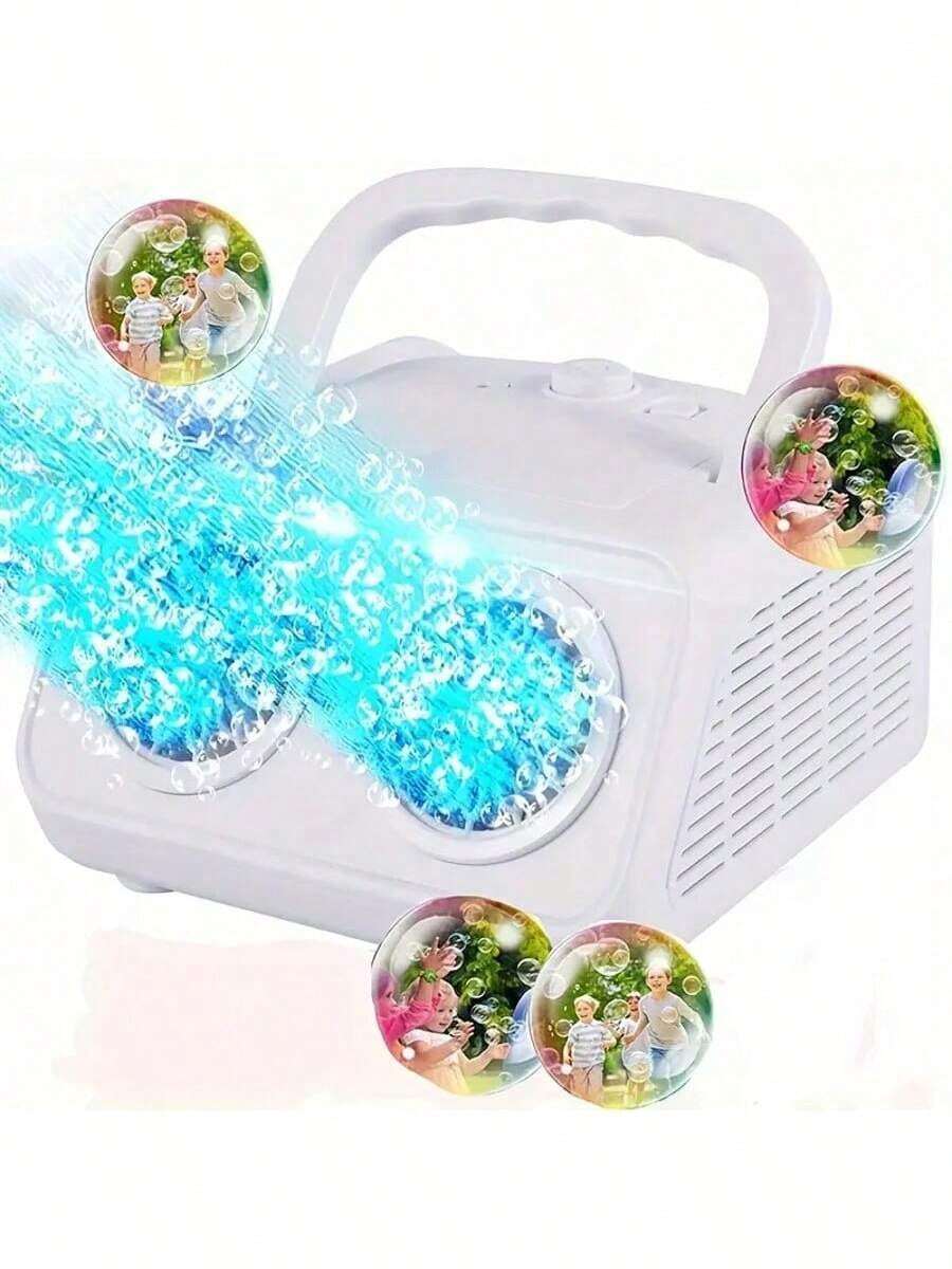 Automatic Bubble Blower Machine - High Capacity Electric Bubble Maker With 2 Fans, 20,000+ Bubbles Per Minute, For Kids & Adults, Dual Power (Battery & Plug-In), Ideal For Parties & Outdoor Play - 白色 - 查看 1