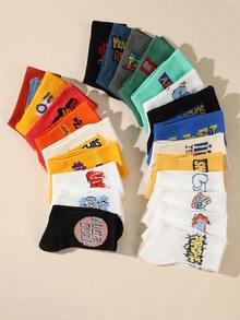 20双青少年涂鸦时尚街头运动滑板弹力过小腿袜 - 彩色 - 查看 2