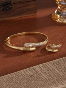 2件简约时尚指甲形方晶锆石手链和戒指套装 - 首飾套裝 - 查看 10