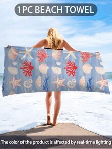 Toalha de praia estampada, 1 peça, com estampa de estrelas do mar e corais, versátil como roupa de banho, toalha de banho, toalha de microfibra macia e absorvente para praia, piscina, academia, ioga, leve e portátil para viagens e férias de verão, disponível em tamanho regular e grande (tamanho pequeno de 35 x 75 cm, recomendado 150 cm ou mais)