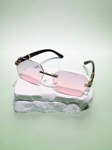 1 副男女通用复古木纹方形无框太阳镜，高品质，时尚百搭，适合所有场合