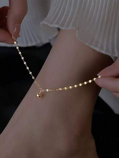 1pc Fashionable Minimalist Gold Ball, Star & Heart Pendant Anklet Jewelry For Women