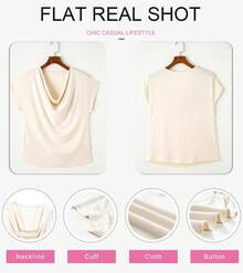 Fashion Cowl Neck Tops Women Dressy Casual Short Sleeve Shirts Summer Outfits JYZM - Quả mơ - Xem 5