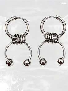 2PCS Stainless Steel Earrings Simple Ear Hoop Punk Y2K Hiphop Men's Earring Easy Matching Piercing Jewelry - Silver - View 7