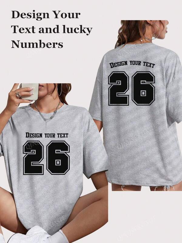 Customized Women Plus Size T-Shirt - Lucky Number Design - Add Your Own Text/Name/Lucky Number/Sports Player Number/Design Your Own Personalized Printed T-Shirt, Great For Party, Watching Games With Friends