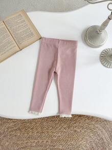 Baby Mädchen Lässig Einfarbig Spitzenbesatz Elastischer Bund Gestreift Leggings