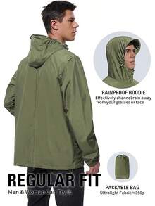 GYHSLightweight Rain Waterproof Windbreaker Packable Rain Coat - 軍綠色 - 查看 4