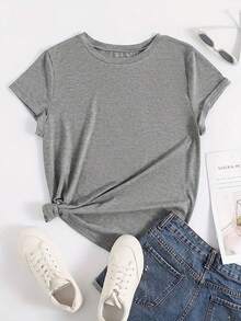 Camiseta Mujer Libros Impresa Primavera y Verano Casual Suelta Cuello Redondo Manga Corta - Gris - Ver 2